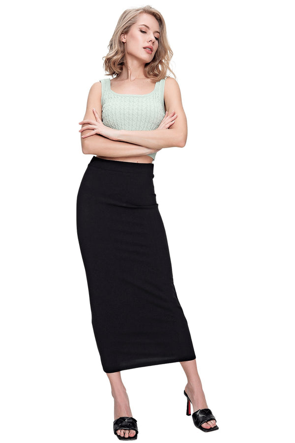 Women's Black Crepe Pencil Skirt