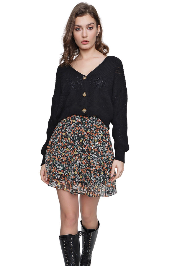 Women's Button Patterned Black Cardigan