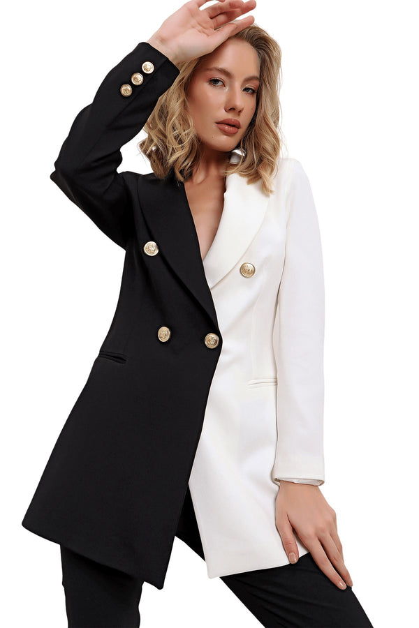 Women's Wrap Collar Ecru - Black Jacket