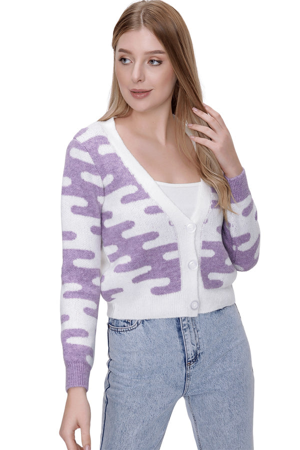 Women's Button Patterned Lilac Cardigan