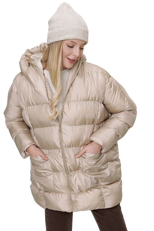 Women's Hooded Beige Blown Coat