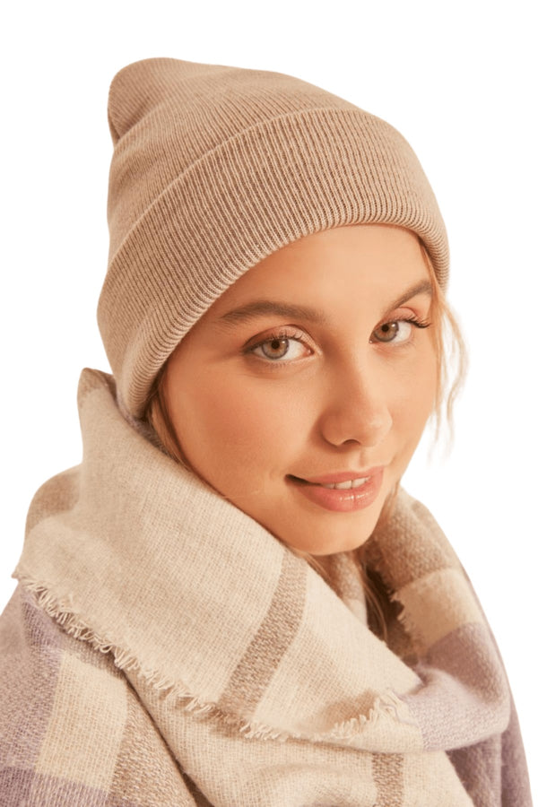Women's Beige Rib Beanie