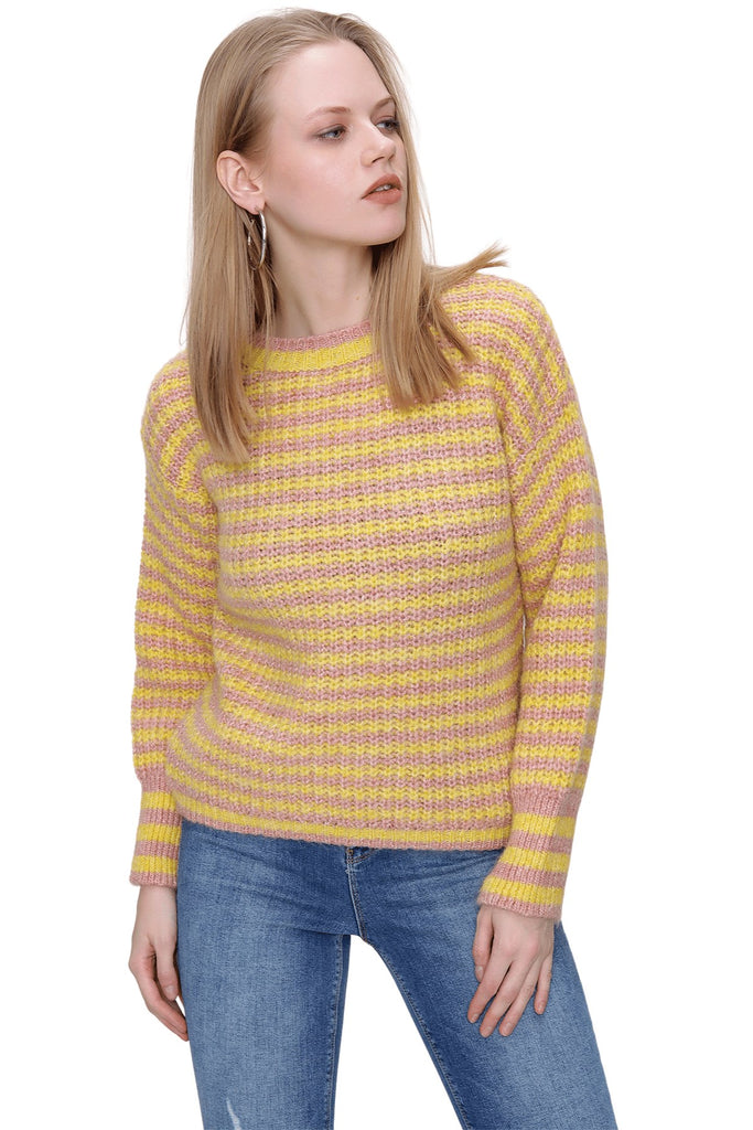 Women's Striped Mustard Sweater