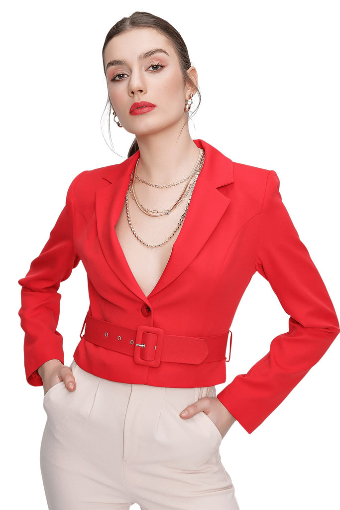 Women's Belted Red Short Jacket