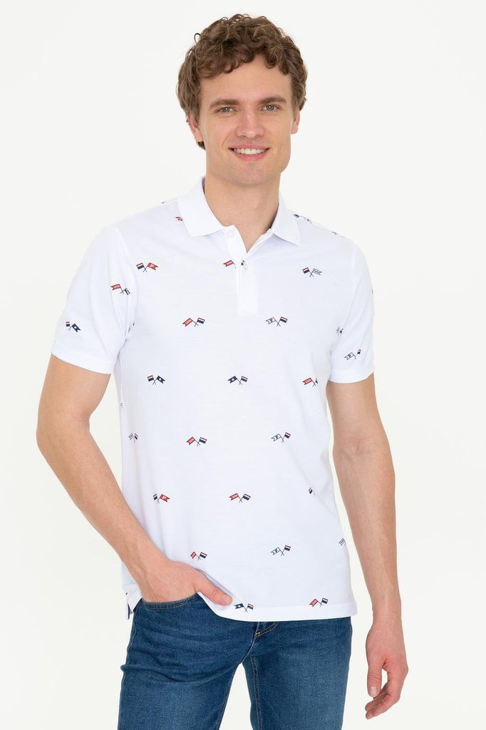 Men's Polo Collar Patterned White T-shirt