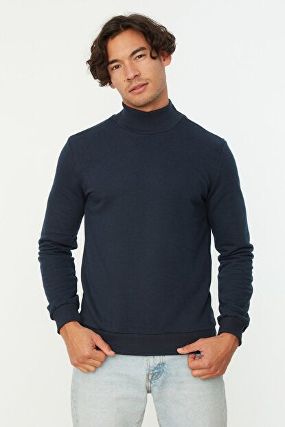 Men's Stand-up Collar Navy Blue Sweatshirt
