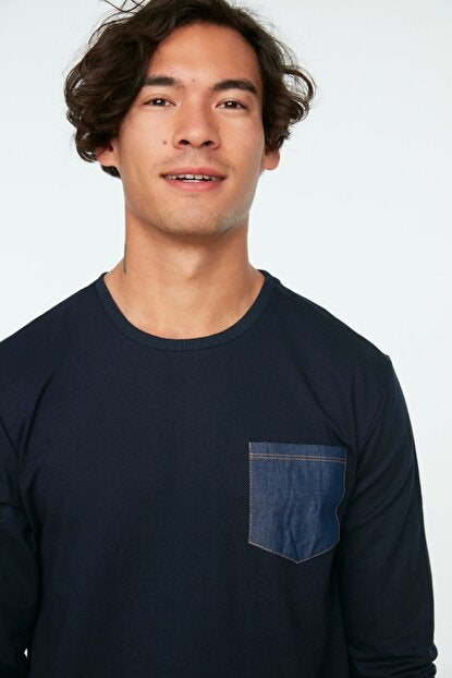 Men's Crew Neck Navy Blue Regular Fit Sweatshirt