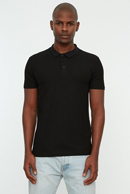 Men's Polo Collar Black Slim Fit T-shirt