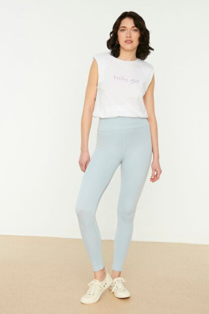 Women's High Waist Light Blue Slimming Leggings