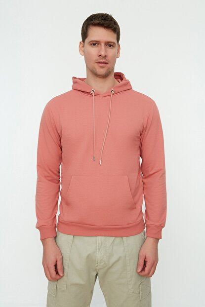 Men's Hooded Kangaroo Pocket Powder Rose Sweatshirt