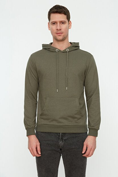 Men's Hooded Kangaroo Pocket Khaki Sweatshirt