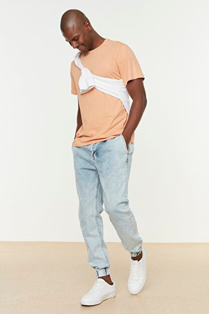 Men's Elastic Waist Navy Blue Jogger Jeans