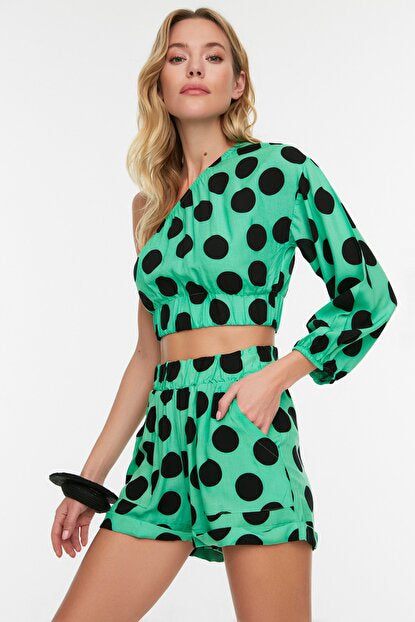 Women's Polka-Dot Green Viscose Outfit (2 Pieces)