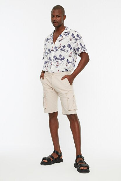 Men's Cargo Pocket Beige Bermuda Shorts