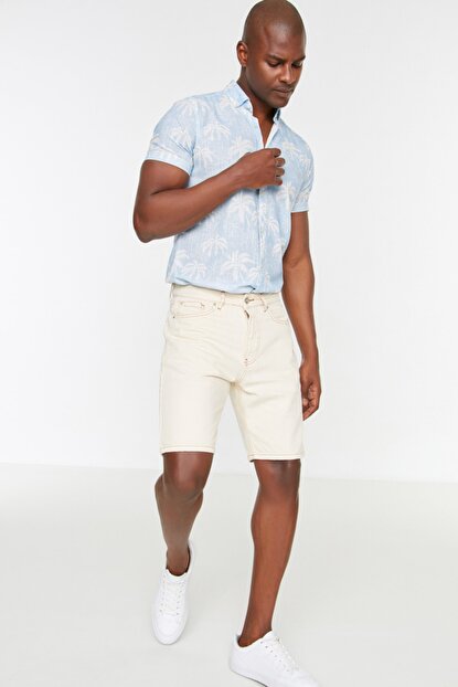 Men's Stitched Ecru Denim Bermuda Shorts