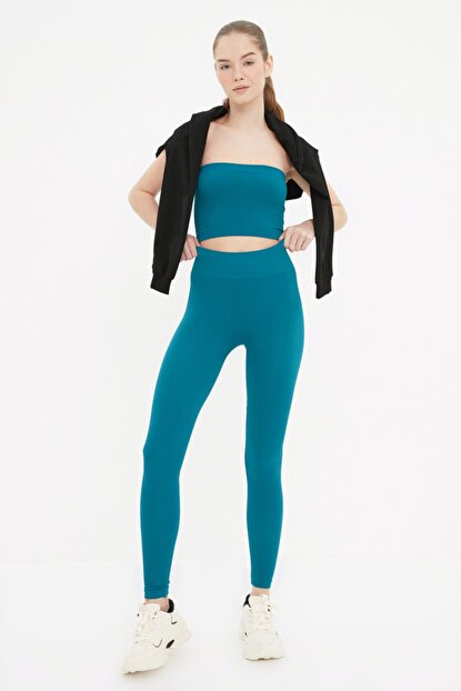 Women's Seamless Petrol Green Rib Sport Leggings