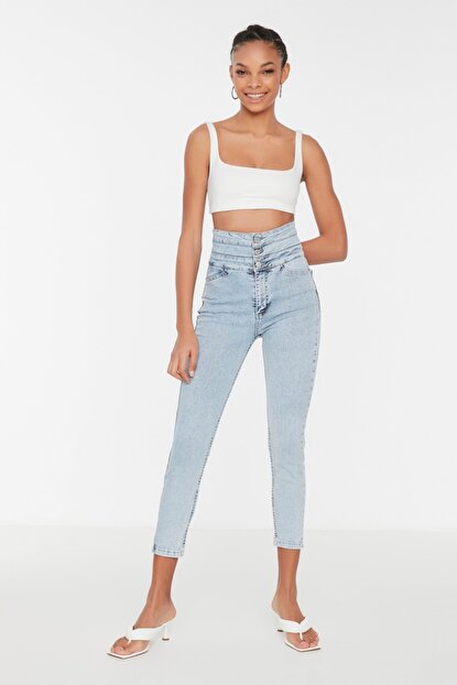 Women's Super High Waist Light Blue Skinny Jeans