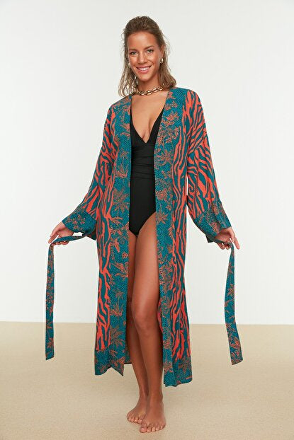 Women's Belted Patterned Kimono