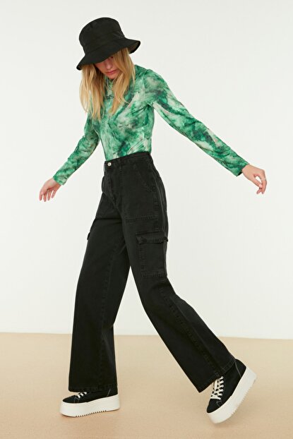 Women's High Waist Black Wide Leg Jeans