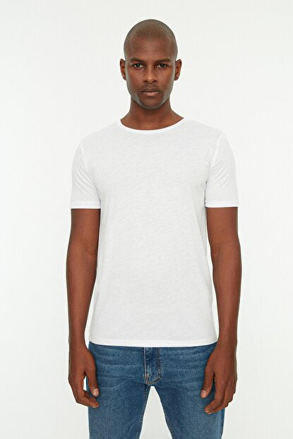 Men's Crew Neck Basic White Slim Fit T-shirt