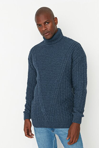 Men's Oversize Turtleneck Indigo Tricot Sweater