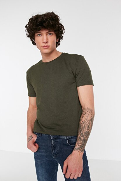 Men's Crew Neck Basic Khaki Regular Fit T-shirt