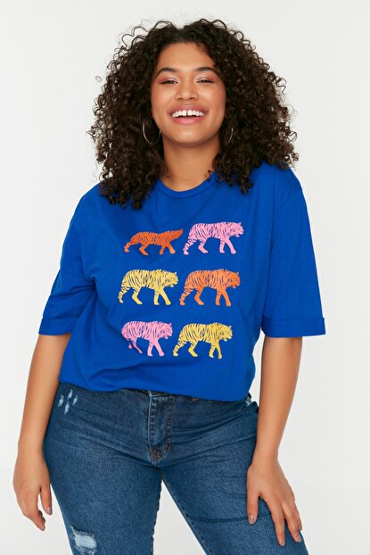 Women's Printed Blue T-shirt