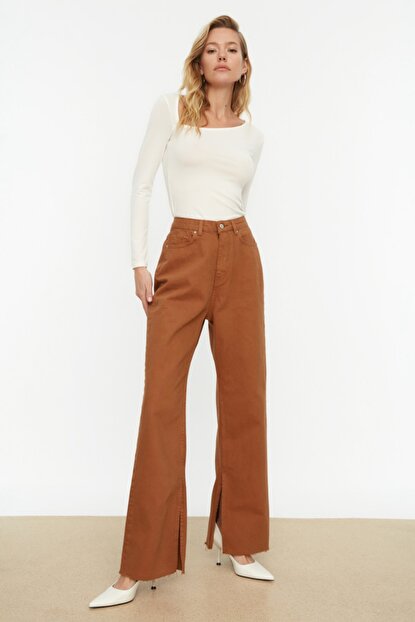 Women's High Waist Camel Wide Leg Jeans
