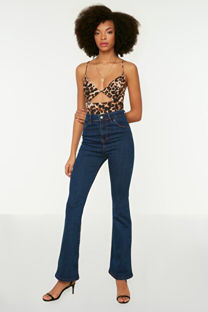 Women's High Waist Navy Blue Flare Jeans