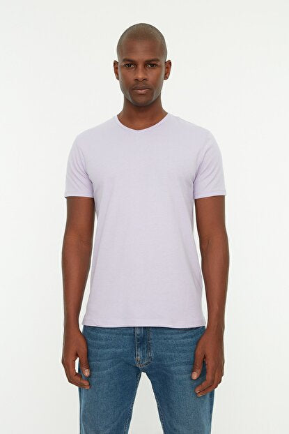 Men's V Neck Lilac Slim Fit T-shirt
