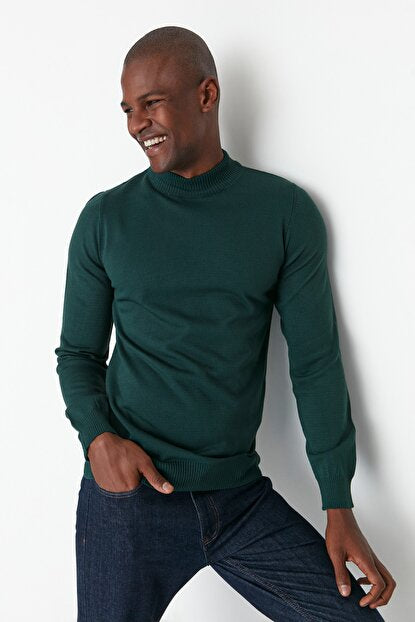 Men's Mock-Turtleneck Green Slim Fit Sweater