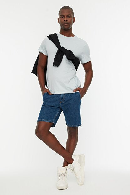 Men's Navy Blue Denim Regular Fit Bermuda Shorts