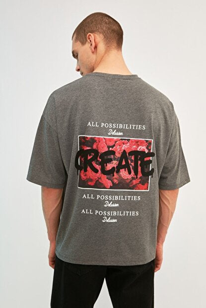 Men's Oversize Printed Anthracite T-shirt