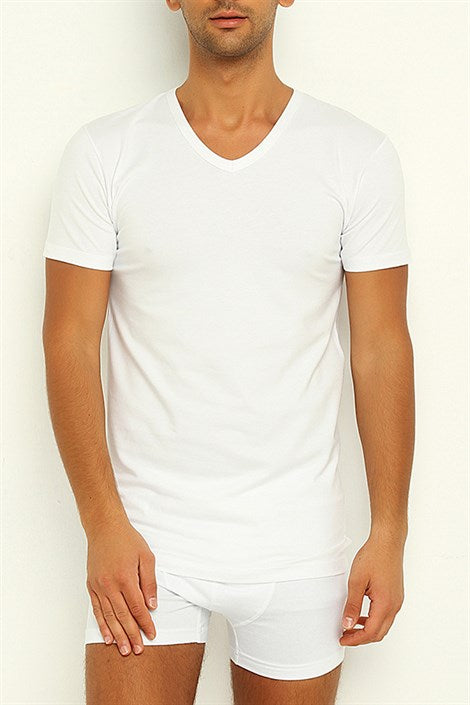 Men's Short Sleeves White Undershirt - 3 Pieces