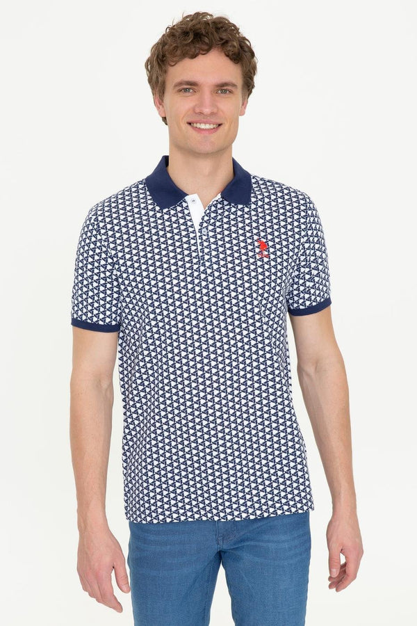 Men's Polo Collar Patterned Navy Blue T-shirt