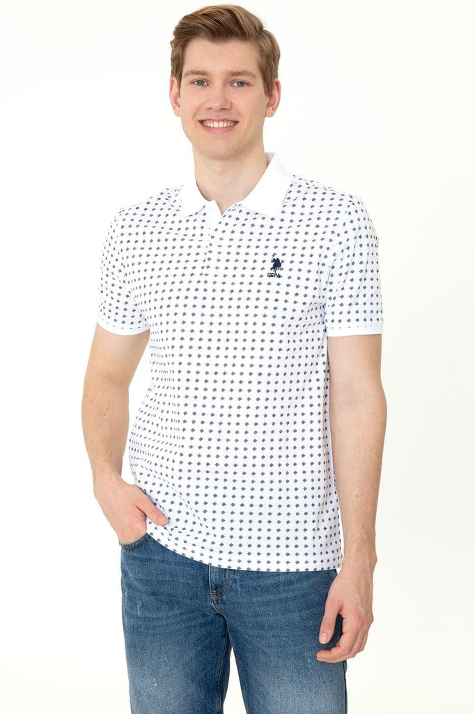 Men's Polo Collar Patterned White T-shirt