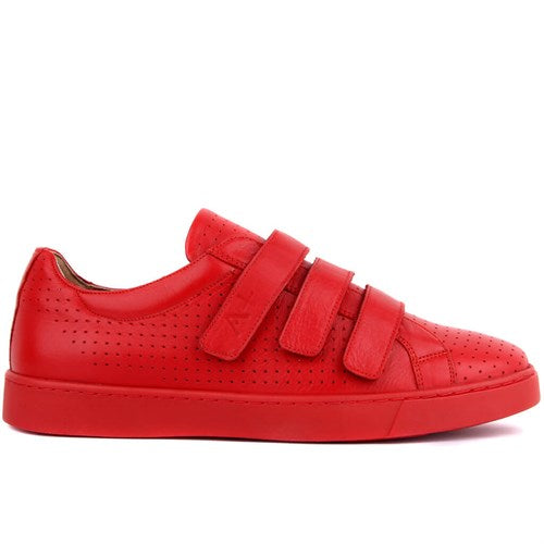 Men's Velcro Strap Red Leather Casual Shoes