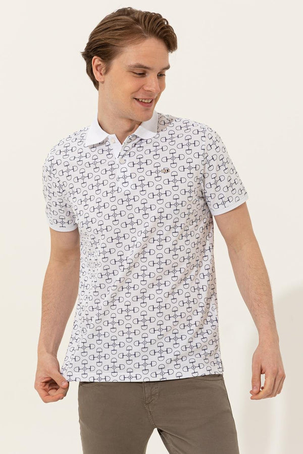 Men's Polo Collar Patterned White T-shirt