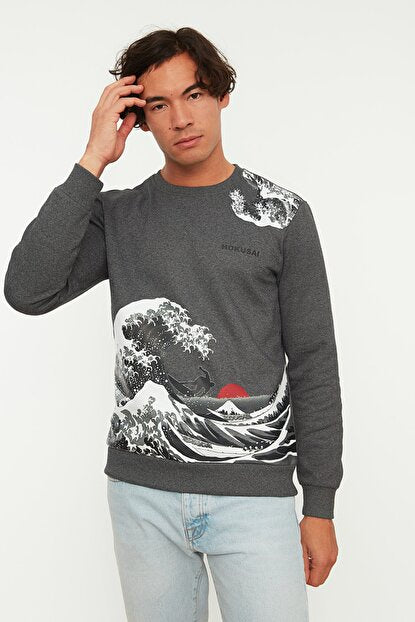 Men's Crew Neck Anthracite Regular Fit Sweatshirt