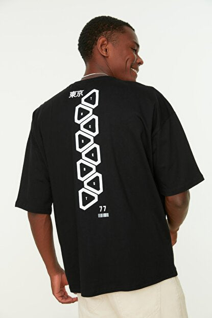 Men's Oversize Back Printed Black T-shirt