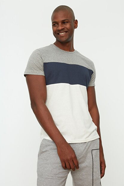 Men's White Color Block Slim Fit T-shirt