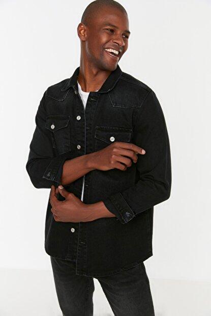 Men's Regular Fit Black Shirt Jacket
