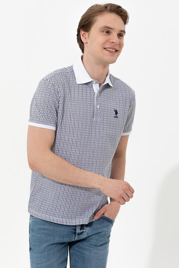 Men's Polo Collar Patterned White T-shirt
