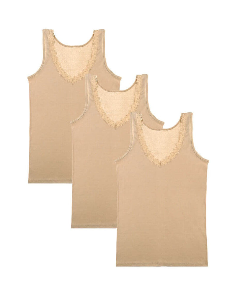 Women's Tan Cotton Camisole- 3 Pieces