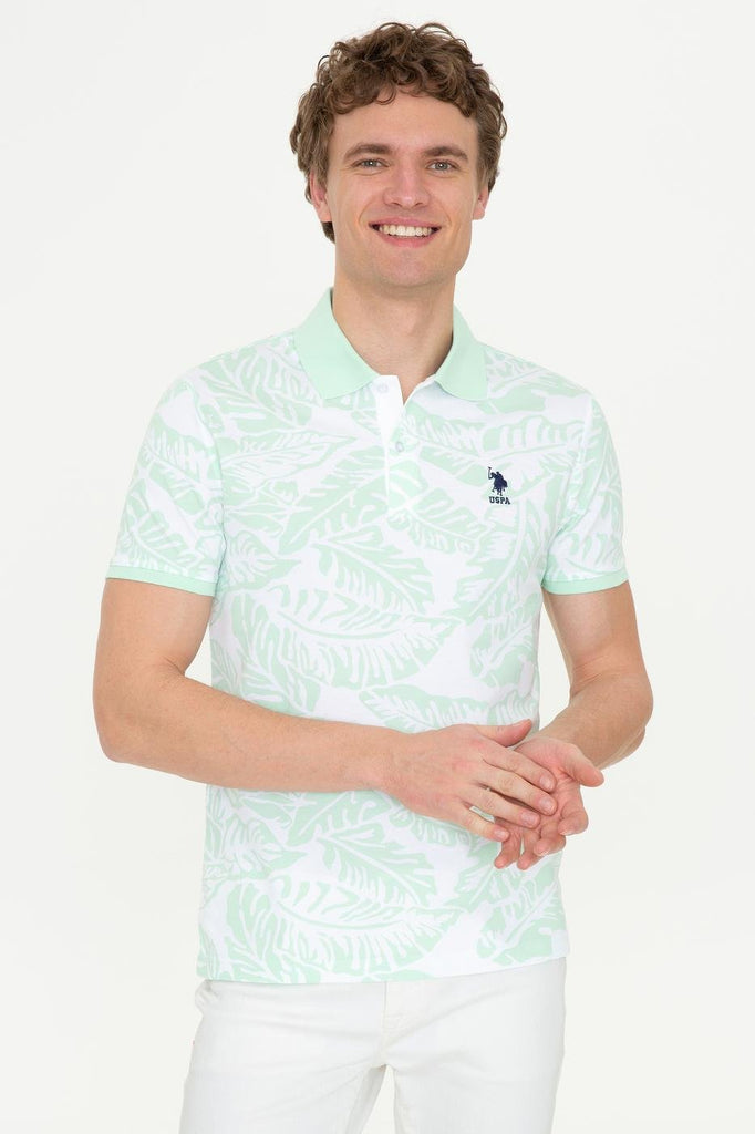 Men's Polo Collar Patterned Mint Green T-shirt