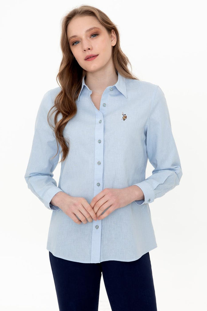 Women's Long Sleeves Basic Blue Shirt