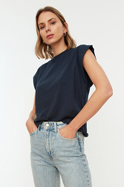 Women's Sleeveless Navy Blue T-shirt