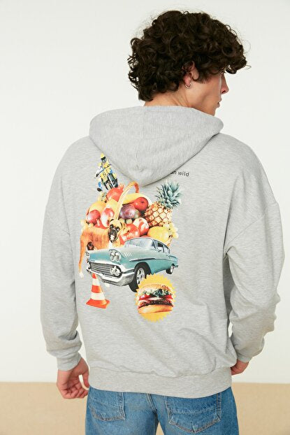 Men's Oversize Hooded Grey Sweatshirt