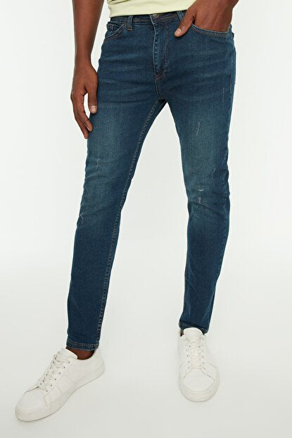 Men's Indigo Destroyed Tapered Skinny Jeans