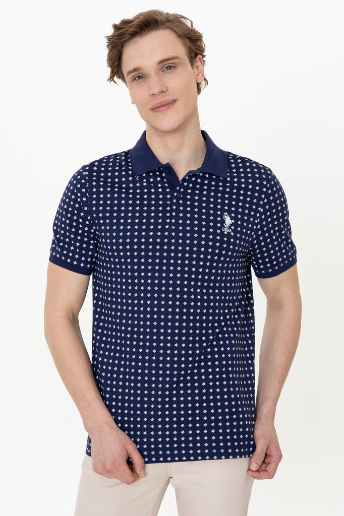 Men's Polo Collar Patterned Navy Blue T-shirt